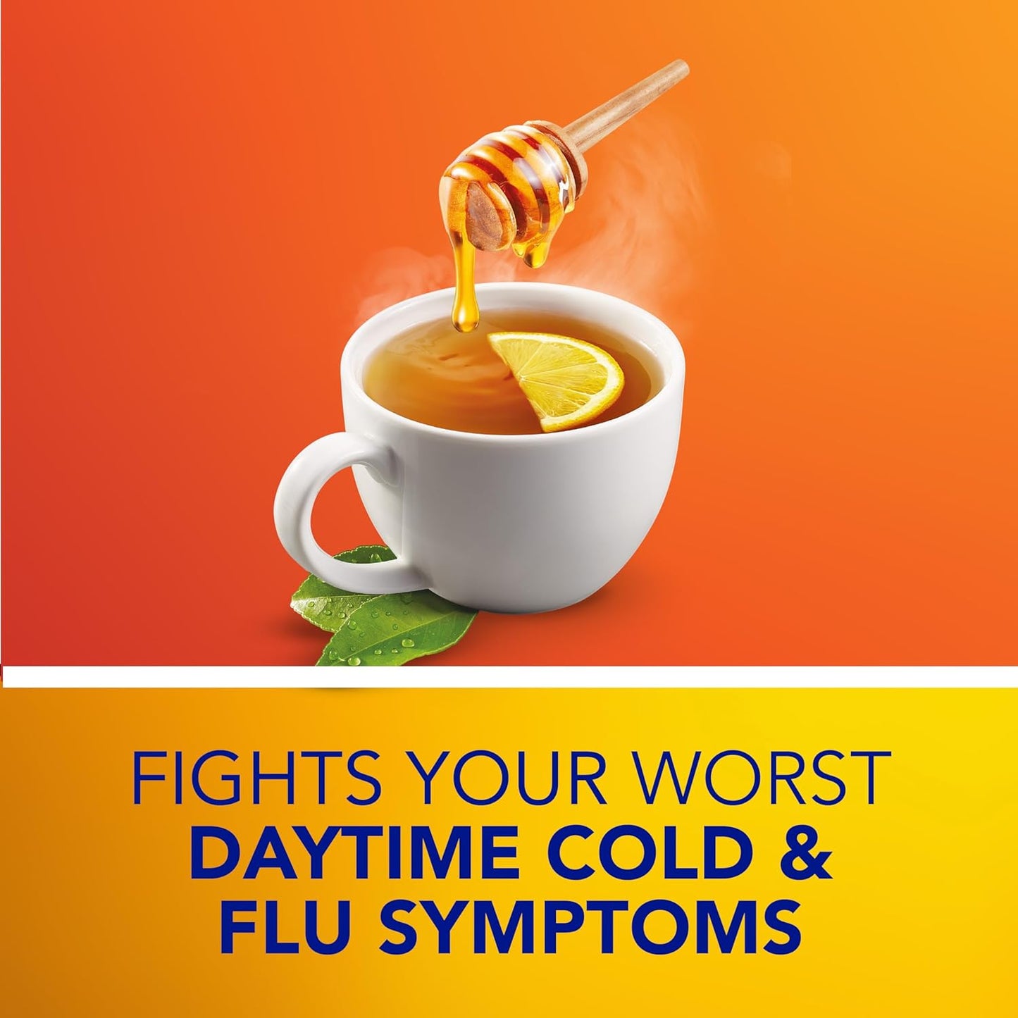 Vicks DayQuil 熱敷感冒、流感和鼻塞藥，白天使用，不引起困倦，緩解發燒和頭痛、咽喉痛、鼻塞、咳嗽，多效合一，蜂蜜檸檬味，8 包粉劑