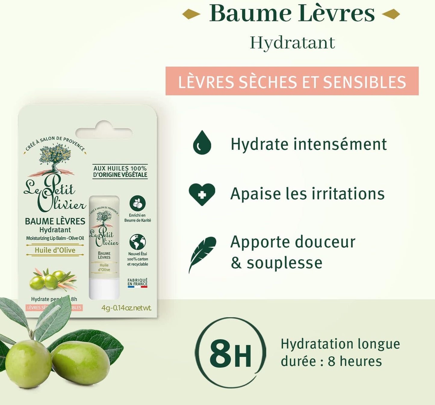 Le Petit Olivier 保濕唇膏 - Le Petit Olivier 橄欖油女士專用 - 0.14 盎司潤唇膏
