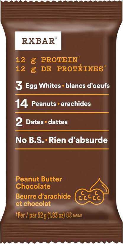 RXBAR Peanut Butter Chocolate Protein Bars 12 x 52 g & RXBAR Protein Bar Blueberry 12x52g (Pack of 12) & RXBAR Protein Bar Chocolate Sea Salt 12x52g (Pack of 12)