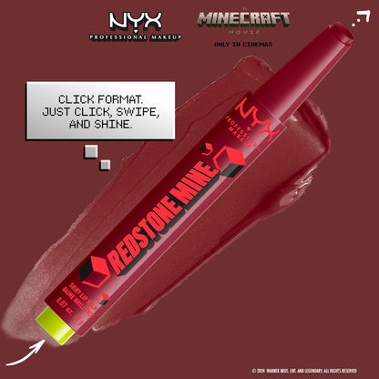 NYX Professional Makeup A Minecraft Movie Fat Oil Slick Click, 12 HR Hydration, Infused with nourishing oils, High-shine Finish, Lip Balm, Shade: Redstone Mine (Red)