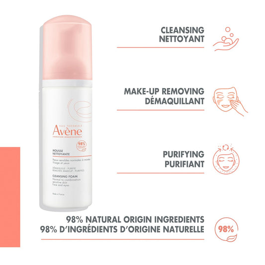 Eau Thermale Avène Cleansing Foam, Makeup removal, Cleanser, Sensitive skin, Vegan - 150ml
