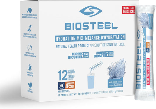 BioSteel 补水混合物，加拿大制造 - 美味补水，零糖，不含人工香料或防腐剂，白色冷冻口味，12 个独立包装