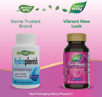 Nature's Way Hydraplenish - BioCell Collagen & Hyaluronic Acid Supplement – Reduce Wrinkles & Fine Lines – Healthy Skin – Osteoarthritis Joint Pain Relief - 60 Capsules