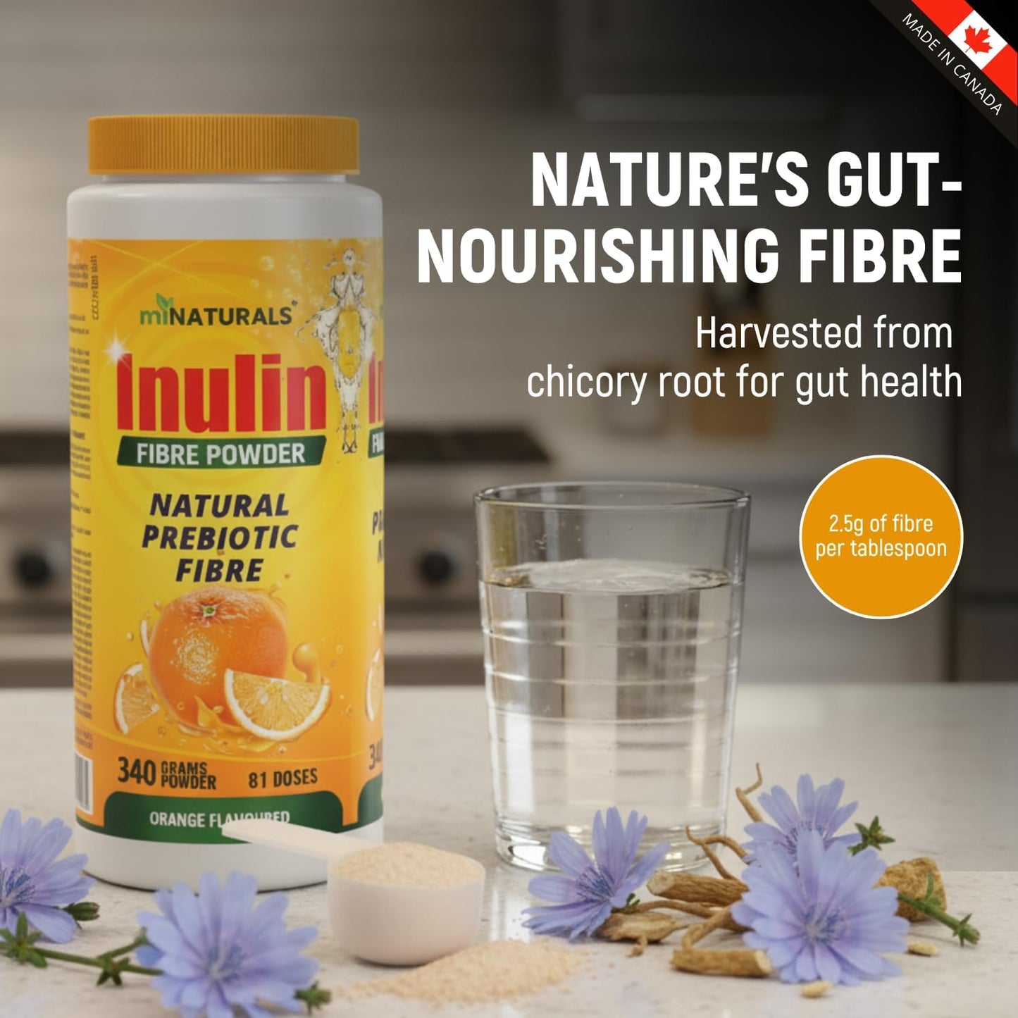 miNATURALS 純菊粉纖維粉 - 天然益生元纖維補充劑 (340克 - 81劑) - 橙口味