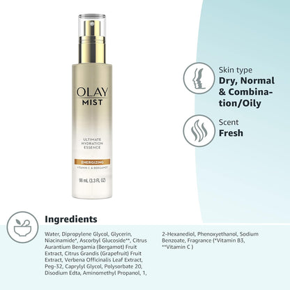 Olay Mist Ultimate Hydration Essence Energizing With Vitamin C & Bergamot, 98ml(packaging may vary)