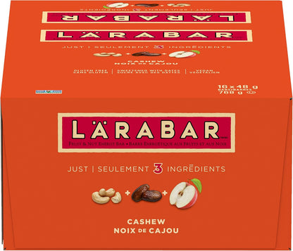 LÄRABAR 腰果、水果和坚果能量棒，16 条装，无麸质，纯素，家庭装，零食棒，768 克/包