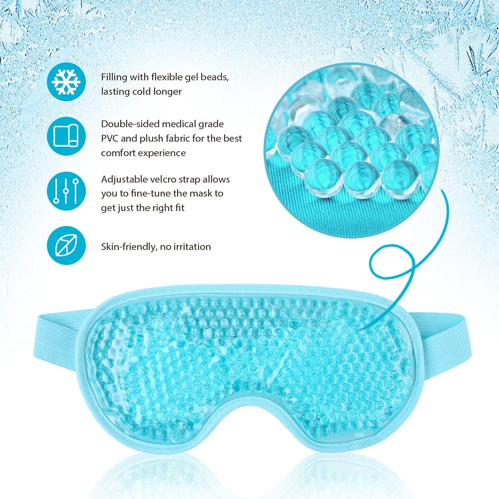 NEWGO Cooling Gel Eye Mask for Puffiness, Tired Eyes, Migraines, Stress, Itchy Eyes, Lid Surgery, Relief - Blue Sleeping Mask for Skin Care and Eye Spa