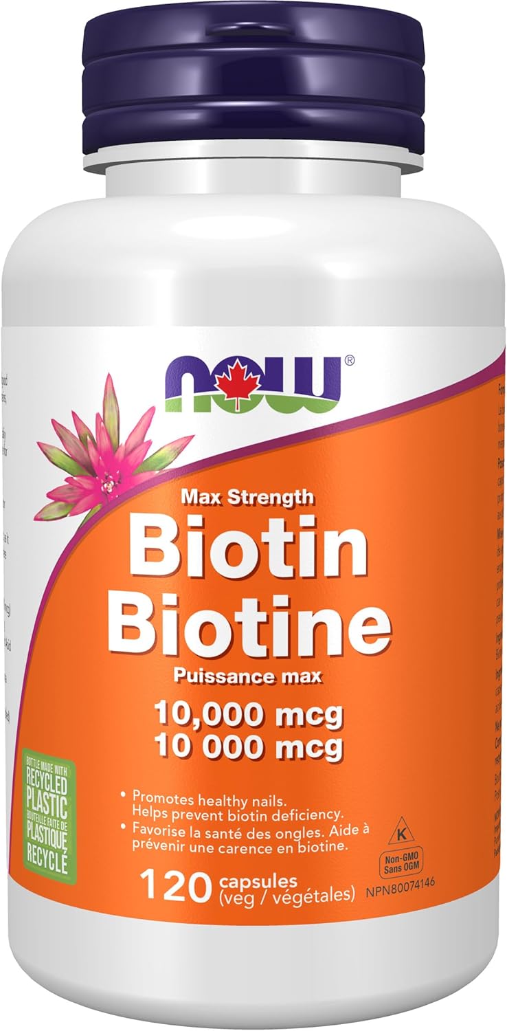 NOW Supplements，生物素 10 毫克（10,000 微克），超強效，能量生成，120 粒素食膠囊