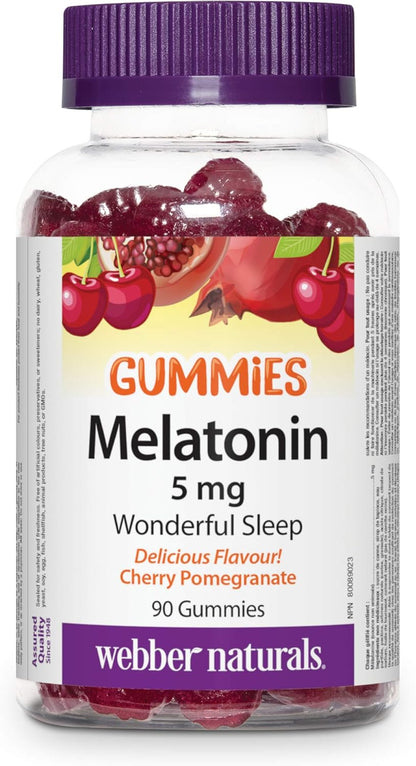 Webber Naturals Melatonin 5 mg Extra Strength Gummy, 90 Gummies, Cherry Pomegranate Flavour & Melatonin 10 mg Maximum Strength, 72 Quick Dissolve Tablets, For Sleep Support, Vegetarian