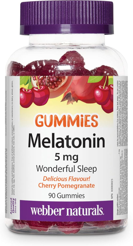 Webber Naturals Melatonin 5 mg Extra Strength Gummy, 90 Gummies, Cherry Pomegranate Flavour & Melatonin 10 mg Maximum Strength, 72 Quick Dissolve Tablets, For Sleep Support, Vegetarian
