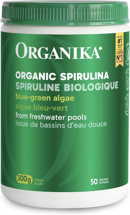 Organika Canadian-Made Certified Organic Spirulina Powder- Superfood, 3rd Party Tested, Pristine Sourcing, Vegan- 300g