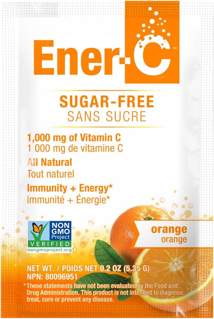 Ener-C 无糖橙味复合维生素饮料粉，1000 毫克维生素 C，非转基因，纯素，真正的果汁粉，天然免疫支持，电解质，无麸质，1 包 30 包