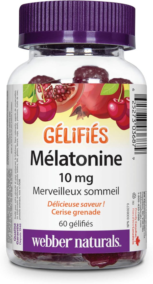 Webber Naturals Melatonin 10 mg Maximum Strength Gummy, 60 Gummies, Cherry Pomegranate Flavour, For Sleep Support, Vegan