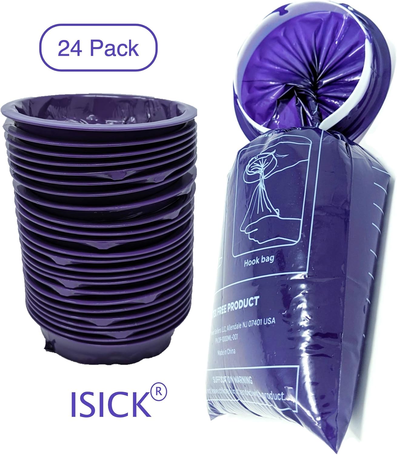 iSick 一次性呕吐袋 1000ml，24个装，深紫色，优质医用级，孕吐、儿童、出租车司机、汽车晕车，便携，不脏乱