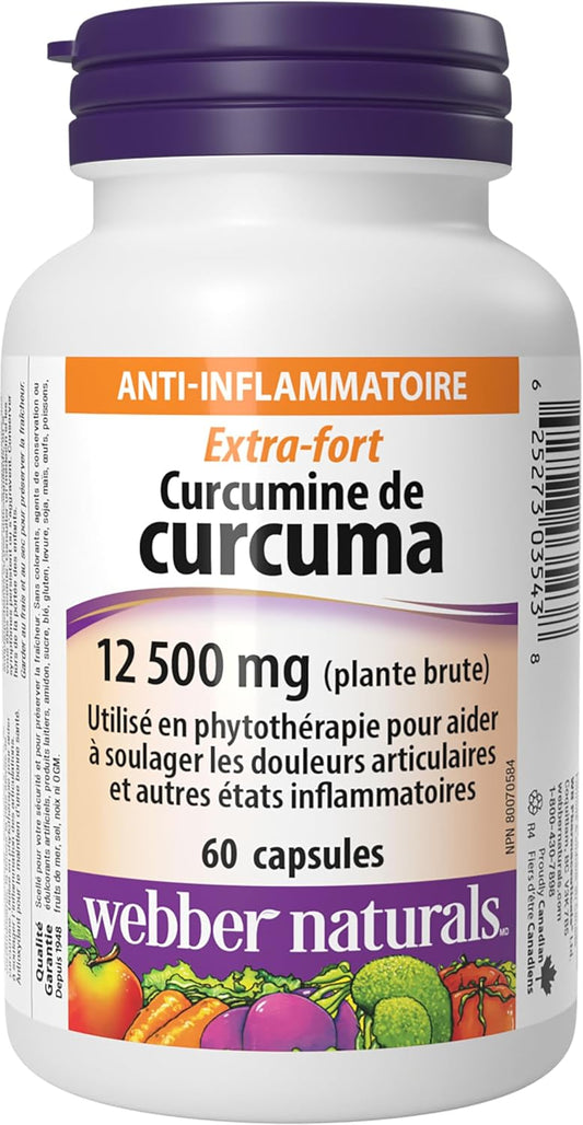 Webber Naturals 姜黄素强效胶囊，12,500 毫克生草本，60 粒胶囊，有助于消化、关节和抗氧化