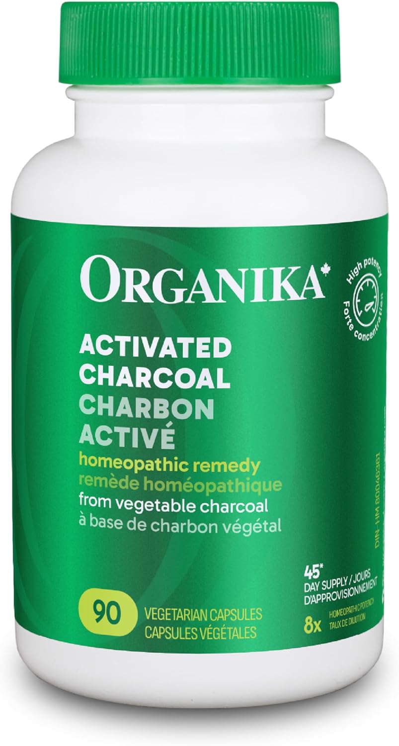 Organika 加拿大製造活性碳 - 順勢療法活性碳，有助於消化，排毒，緩解脹氣和腹脹 - 90 粒膠囊