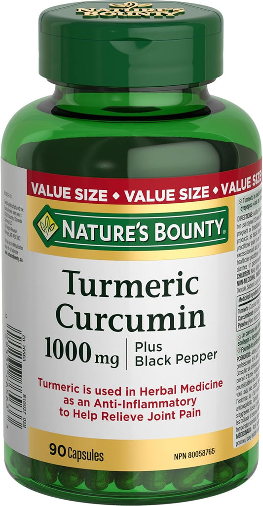 NATURE'S BOUNTY Turmeric Curcumin Plus Black Pepper, 1000 mg, Anti-inflammatory For Joint Pain, Aids Digestion, Antioxidant, Capsules, 108.9 g