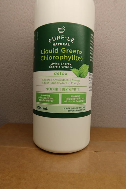 Pure-lē Natural Chlorophyll Liquid Greens | Organic (COR Certified), Gluten-Free, Vegan | Mint Flavor (1000 mL) – Natural Body Deodorant, Alkalizing & Antioxidant Support