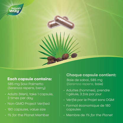 Nature's Way 锯棕榈浆果，前列腺健康，180 粒软胶囊，超值装