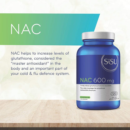 SISU NAC 600mg | Helps With Symptomatic Relief of Chronic Bronchitis, and Immune Support | 120 Veg Caps | Cold & Flu Relief, Antioxidant Booster | Non-GMO, Gluten Free, Diary Free
