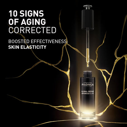 Filorga Global-Repair Advanced Elixir Oil-Serum - Restorative Anti-Aging Facial Serum - All Skin Types - With Ceramides & Camelia Oil - Light Texture - 30ml