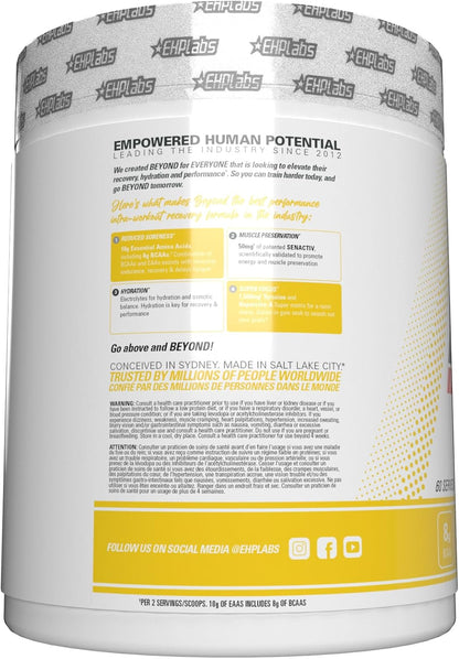 EHP Labs Beyond BCAA 氨基酸粉補充劑，用於肌肉恢復 - 8 克無糖 BCAA 氨基酸運動後恢復粉和 10 克 EAA 氨基酸粉 - 60 份（斐濟菠蘿）