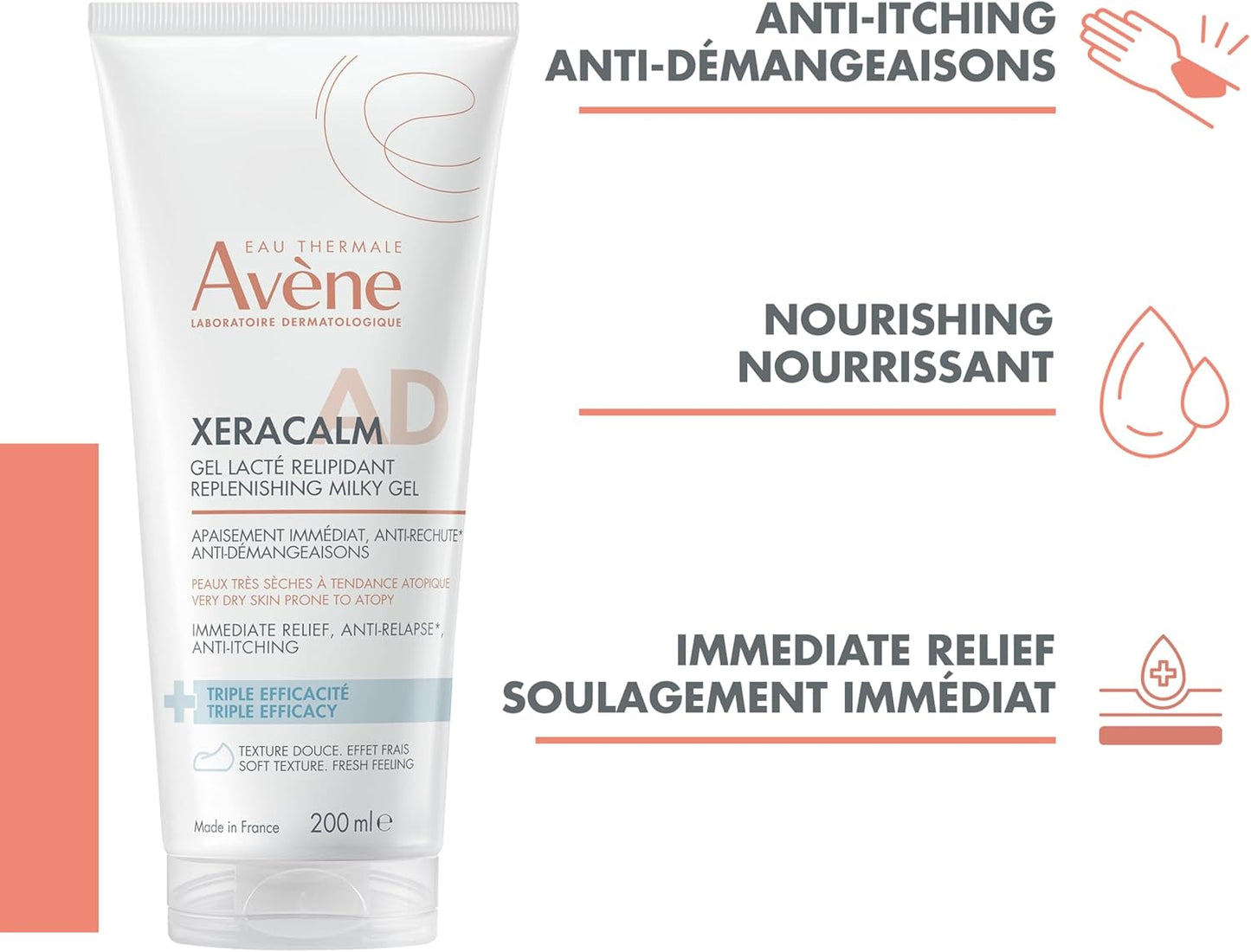 Eau Thermale Avène XeraCalm A.D Replenishing Milky Gel for Very Dry & Eczema-Prone Skin, Dermatologist Tested & Suitable for Sensitive Skin, 200 ml