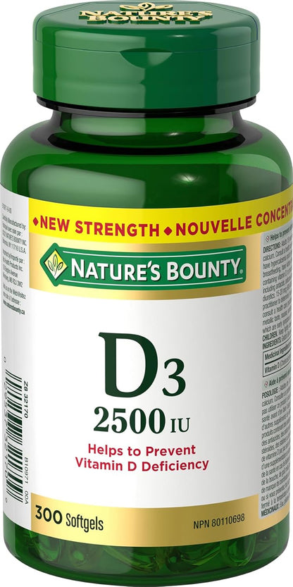 Nature's Bounty Co Q10 强效 200 毫克补充剂促进心脏健康，多色，60 粒软胶囊和维生素 D3 2500 IU，300 粒软胶囊，有助于预防维生素 D 缺乏症，超值装