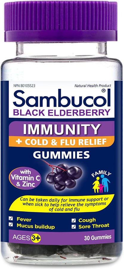 Sambucol Black Elderberry Immunity Gummies | Immune Support & Antioxidant | Quickly Relieves Cold & Flu Symptoms | Ideal for Families | Gluten Free | 30 count (Pack of 1)