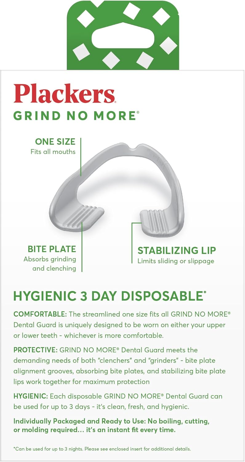 Plackers Grind No More 夜间护齿器，不含 BPA，均码，10 片（1 包）