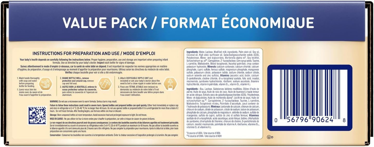 Enfamil A+ NeuroPro 嬰兒配方奶粉，即食，奶嘴瓶裝，含促進大腦發育的 DHA 和 2'FL 免疫支持，0-12 個月，18 x 237 毫升