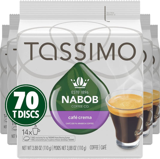 Tassimo Nabob Café Crema 咖啡單份 T 盤，110 克（5 盒，每盒 14 個 T 盤）和 Nabob Café Crema 咖啡單份 T 盤，110 克