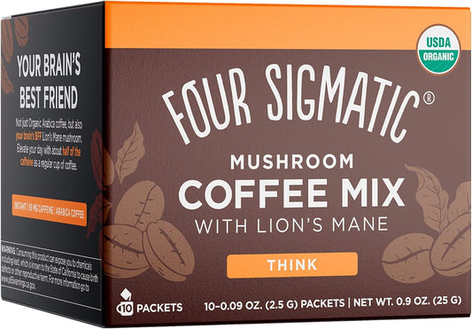 Four Sigma Foods Four Sigmatic 蘑菇咖啡粉 Think With Lion's Mane & Chaga 10 Servings X 2.5g, Lion's Mane & Chaga, 10 Count & 蘑菇咖啡粉 Get Going With Cordyceps & Chaga, 10 Count