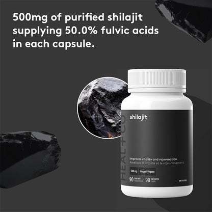HEAL + CO. Shilajit – Boosts Energy, Supports Hormonal Balance & Enhances Vitality Naturally, 100% Pure Himalayan Shilajit, 90 Vegan Capsules