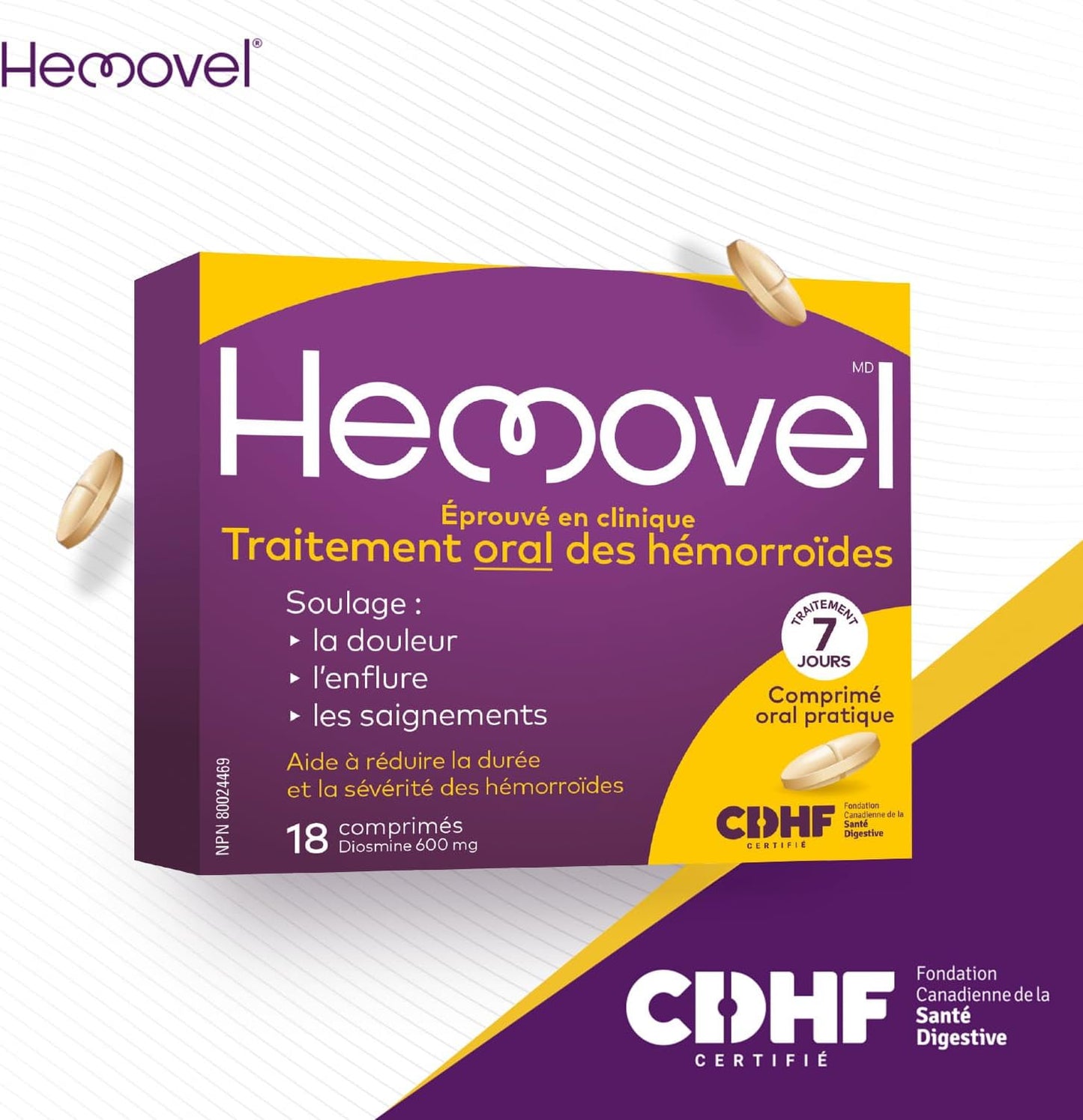 Hemovel 痔疮口服治疗 - 经临床验证，有效且方便地治疗内痔和外痔，缓解疼痛、肿胀和出血 - 18 片