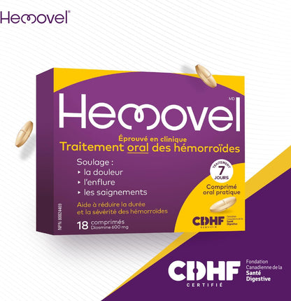 Hemovel 痔疮口服治疗 - 经临床验证，有效且方便地治疗内痔和外痔，缓解疼痛、肿胀和出血 - 18 片