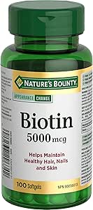 自然之寶生物素 5000 微克，有助於維持健康的頭髮、皮膚和指甲，有助於維持身體代謝營養的能力，預防生物素缺乏症，成人每日 1 粒軟膠囊，100 粒，24.3 克