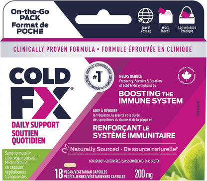 COLD-FX 每日支持，人参提取物，降低感冒和流感风险，支持免疫系统 - 18 粒素食胶囊