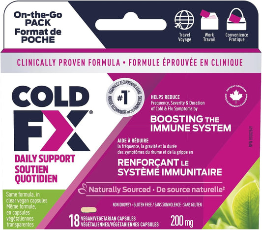 COLD-FX 每日支持，人参提取物，降低感冒和流感风险，支持免疫系统 - 18 粒素食胶囊