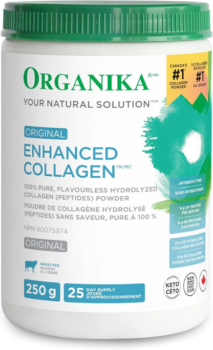Organika Hair Plus 120 粒胶囊和增强型胶原蛋白肽蛋白粉，用于健康的头发、皮肤、指甲、关节 - 水解，吸收更好 - 非转基因 - 无味 250 克