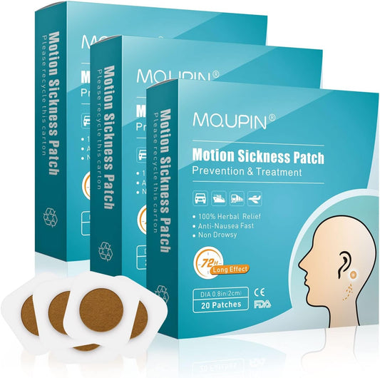 Motion Sickness Patch, 60 Count Sea Sickness Patches, Non Drowsy, Reduce Dizziness from Seasickness and carsickness, Travel Essentials Suit for Car and Boat Rides, Cruise and Airplane