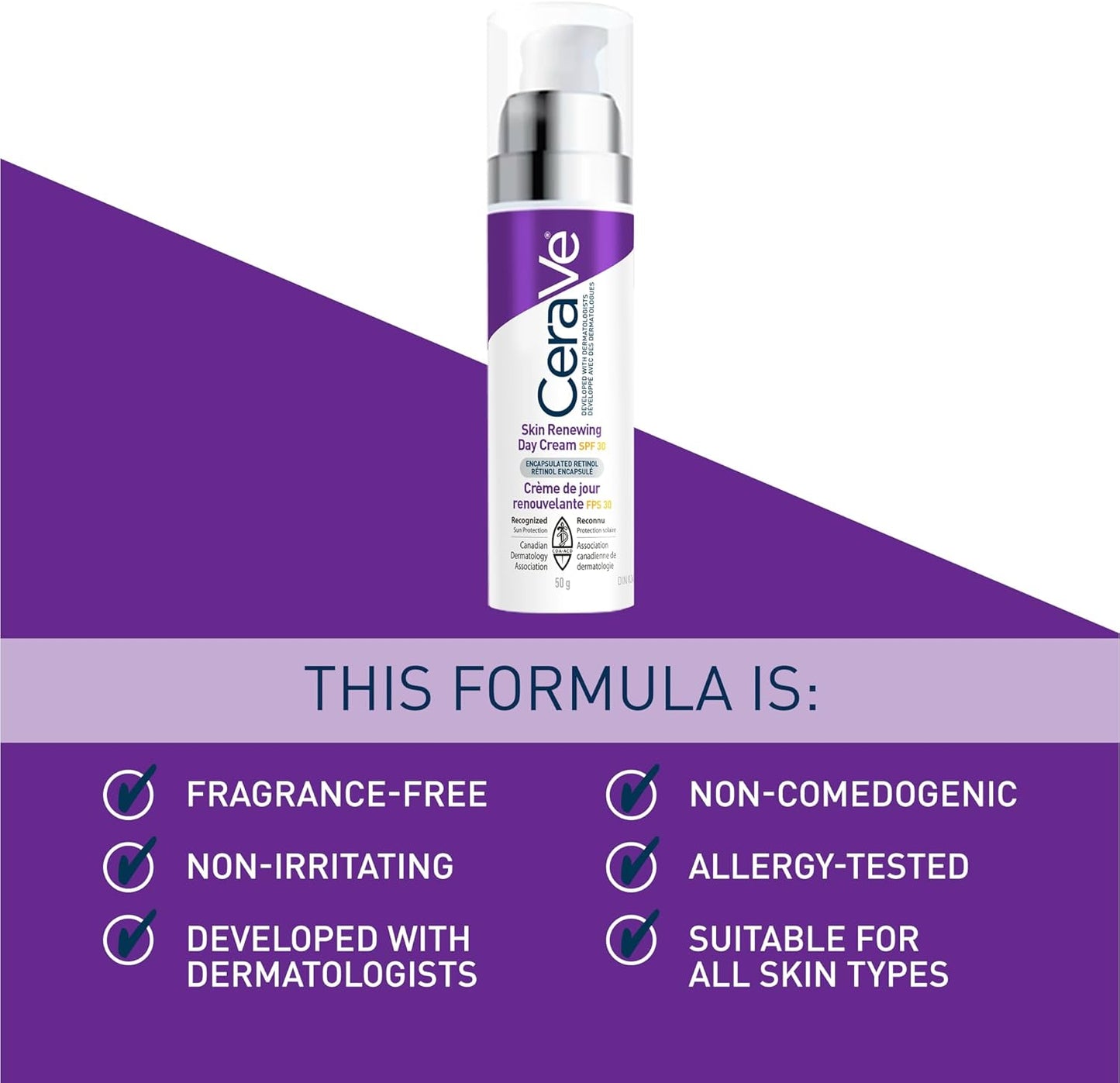 CeraVe Skin Renewing Day Cream SPF 30 - Anti-aging Daily Moisturizing Cream with Encapsulated Retinol, Ceramides & Hyaluronic Acid, Fragrance Free