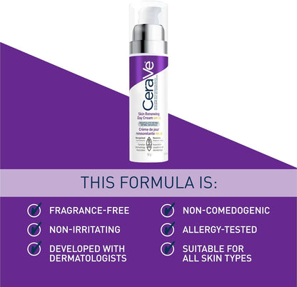 CeraVe Skin Renewing Day Cream SPF 30 - Anti-aging Daily Moisturizing Cream with Encapsulated Retinol, Ceramides & Hyaluronic Acid, Fragrance Free