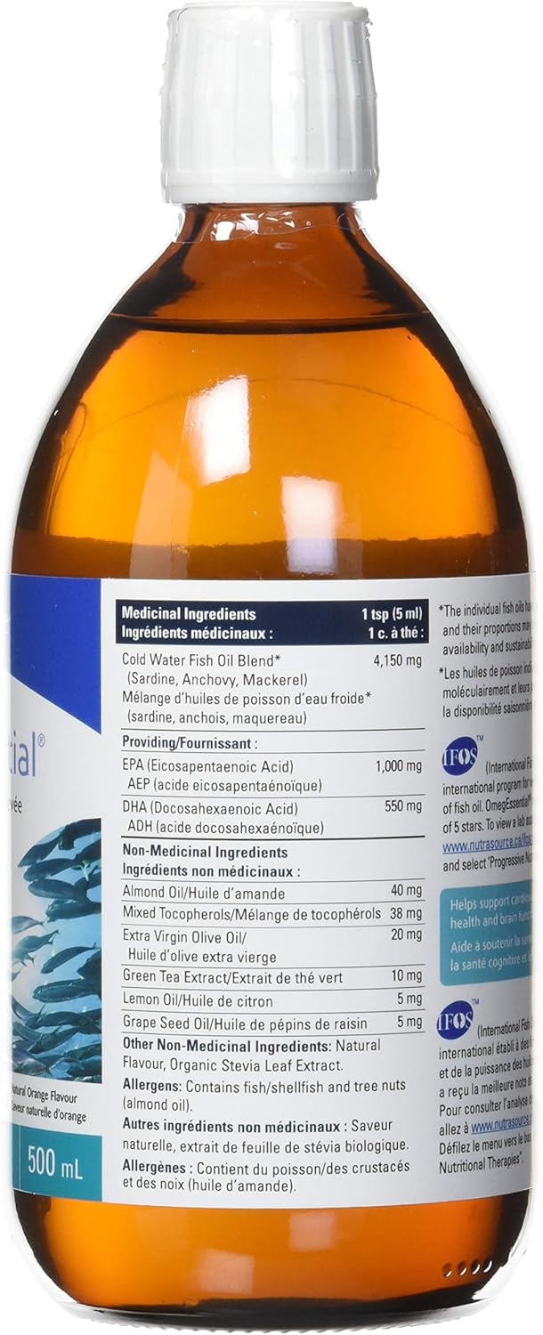OmegEssential Liquid Fish Oil Supplement - 1,000 mg EPA + 550 mg DHA, Orange Flavour, 500 ml