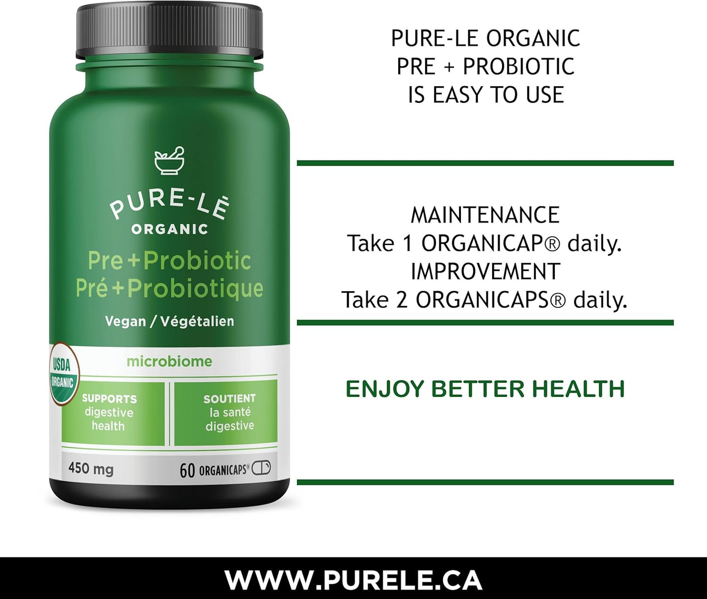 Pure-lē Organicaps – Organic Prebiotic + Probiotic Capsules, 60 Count