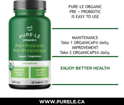 Pure-lē Organicaps – Organic Prebiotic + Probiotic Capsules, 60 Count