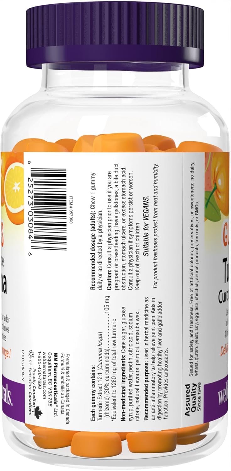 Webber Naturals 薑黃素軟糖，1260 毫克生草本，120 粒軟糖，抗氧化支持，純素