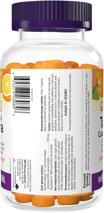 Webber Naturals 薑黃素軟糖，1260 毫克生草本，120 粒軟糖，抗氧化支持，純素