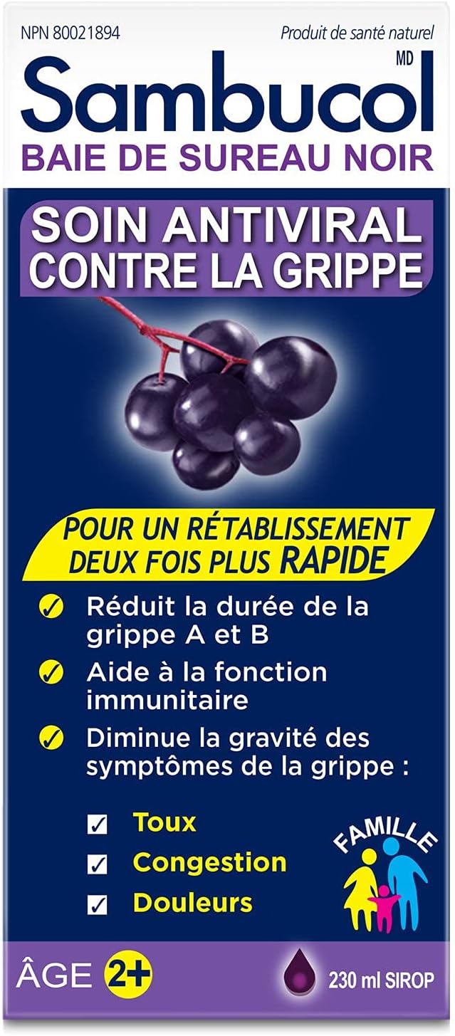 Sambucol Black Elderberry Anti-Viral Flu Care | Quickly Relieves Cold & Flu Symptoms | Immune Support & Antioxidant | Ideal for Families | Syrup, 230 mL, blue