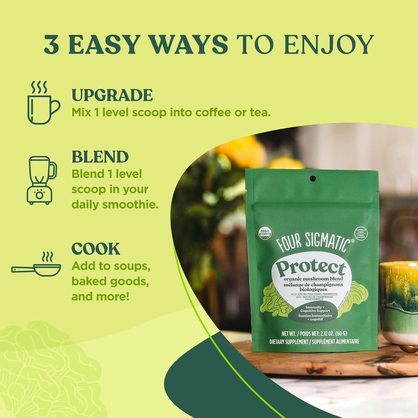 Four Sigmatic Mushroom Blend Defend Mix | Organic Mushroom Powder Complex with Lion’s Mane, Cordyceps, Chaga, Reishi and More | Natural Immune Support Supplement | Vegan, Gluten-Free | 30 Servings